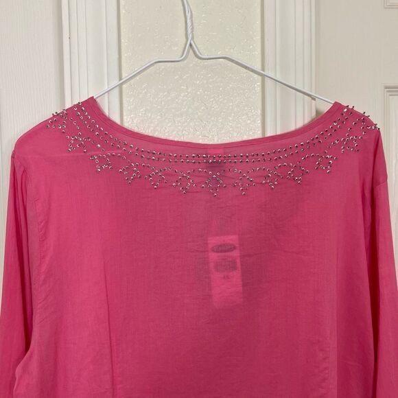 Old Navy Pink Long Sleeve Cotton Mini Sequins Scoop Tie Neck Tunic Top NWT 1X - Picture 10 of 13